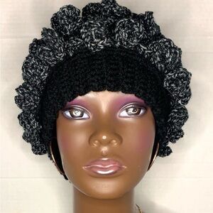 Crochet salt and pepper Bantu knot beanie handmade for adult